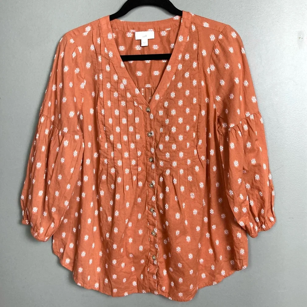 J. Jill peasant top orange brown patterned button India up small - Picture 1 of 9